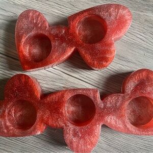 Hand Crafted Red Heart-Shaped Candle Holders
